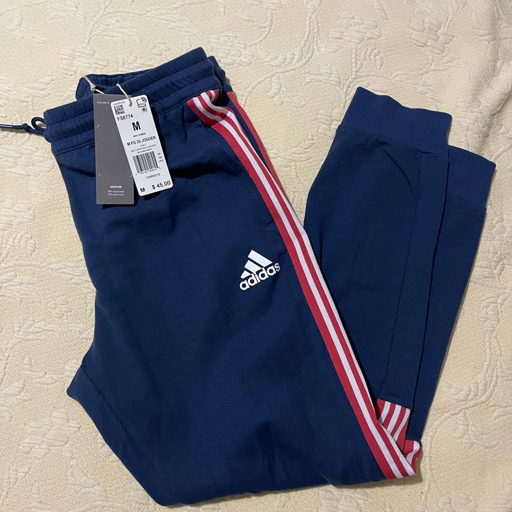 Adidas Navy Track Pants with Red Stripes